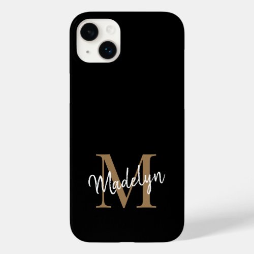 Modern Black Gold Monogram Feminine Script Name Case_Mate iPhone 14 Plus Case