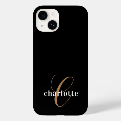 Modern Black Gold Monogram Feminine Script Name  Case_Mate iPhone 14 Case