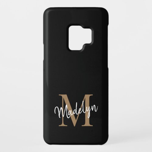 Modern Black Gold Monogram Feminine Script Name Case_Mate Samsung Galaxy S9 Case