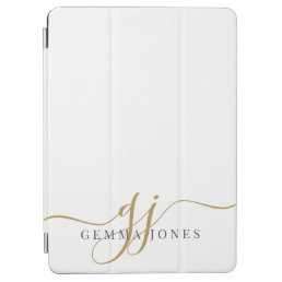 Modern Black Gold Monogram Feminine Script Name  iPad Air Cover