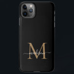 Modern Black Gold Monogram Feminine Script Name iPhone 11Pro Max Case<br><div class="desc">Modern Black Gold Monogram Feminine Script Name Phone Case</div>