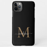 Modern Black Gold Monogram Feminine Script Name Iphone 11pro Max Case at Zazzle