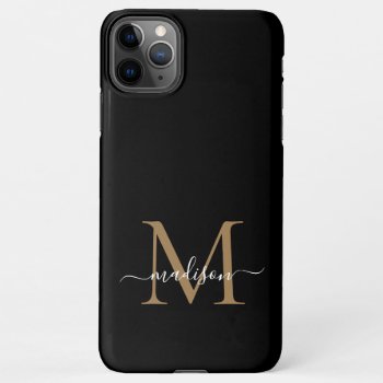 Modern Black Gold Monogram Feminine Script Name Iphone 11pro Max Case by pangga_designs at Zazzle