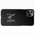 Modern Black Gold Monogram Feminine Script Name