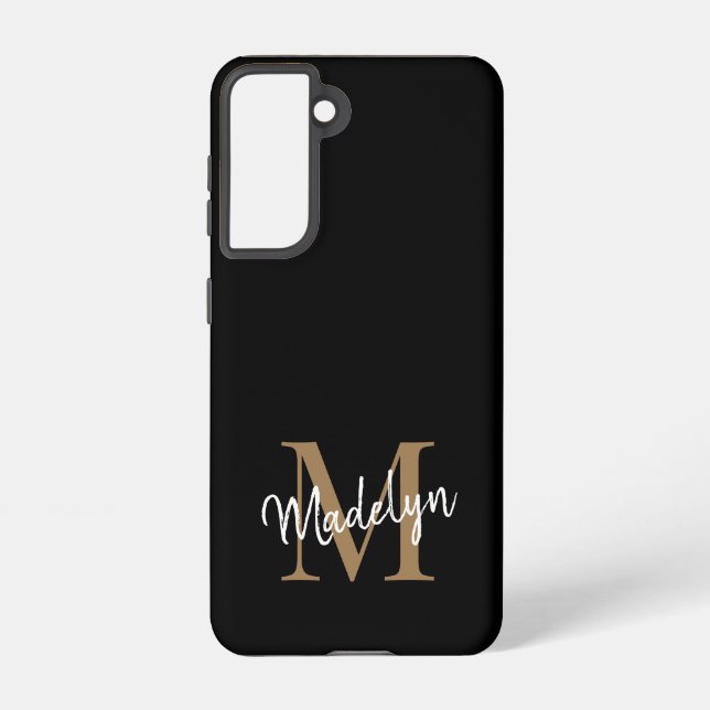 Modern Black Gold Monogram Feminine Script Name Samsung Galaxy Case (Back)