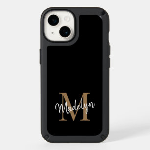 Modern Black Gold Monogram Feminine Script Name Speck iPhone 14 Case