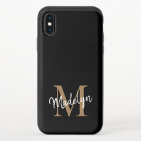 Modern Black Gold Monogram Feminine Script Name