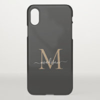 Modern Black Gold Monogram Feminine Script Name