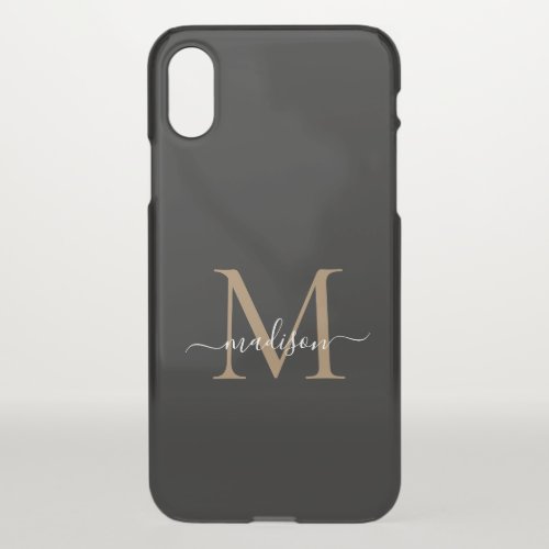 Modern Black Gold Monogram Feminine Script Name iPhone X Case