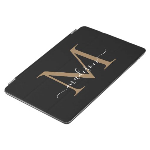 Modern Black Gold Monogram Feminine Stylish Script IPad Air Cover | Zazzle