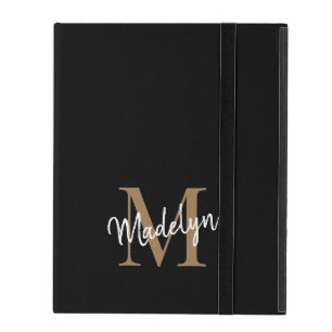 Modern Black Gold Monogram Feminine Stylish Script iPad Case