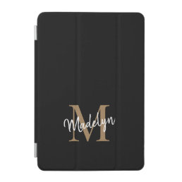 Modern Black Gold Monogram Feminine Stylish Script iPad Mini Cover