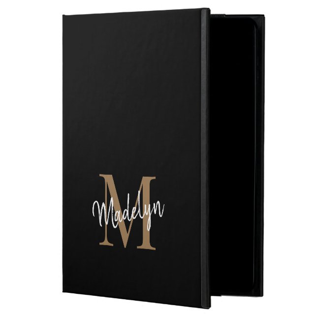Modern Black Gold Monogram Feminine Stylish Script Powis iPad Air 2 Case (Front)