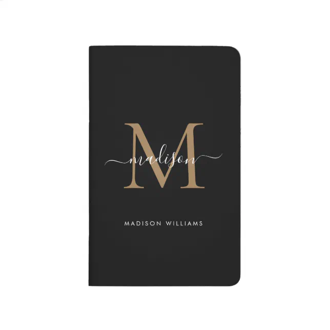 Modern Black Gold Monogram Girly Chic Script Name Journal Zazzle