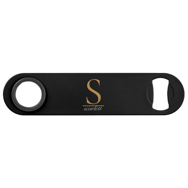 Modern Black Gold Monogram Girly Elegant Script Bar Key (Creator Uploaded)