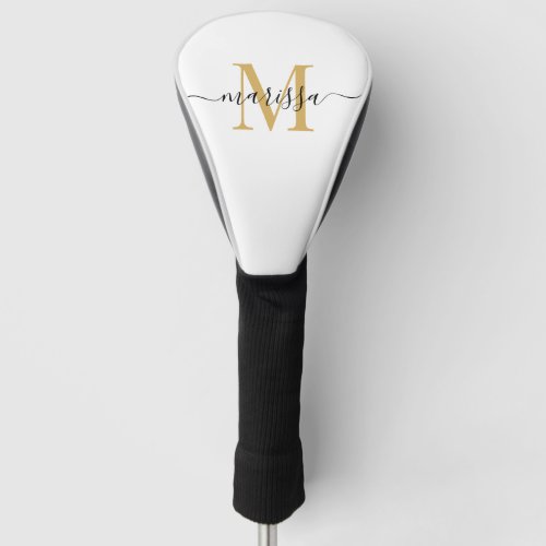 Modern Black Gold Monogram Golf Head Cover