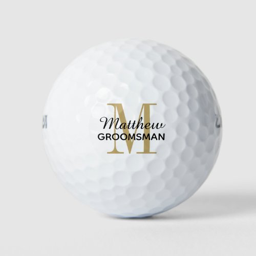 Modern Black Gold Monogram Groomsman Gift Golf Bal Golf Balls