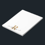 Modern Black Gold Monogram Hand Script Name Notepad<br><div class="desc">Modern, stylish notepads personalized with a monogram or initials in gold and a name in an elegant, chic handwritten script in black. CHANGES: Change the text font style, color, size and placement for a custom look by clicking on CUSTOMIZE FURTHER at the bottom of the PERSONALIZE section. Contact the designer...</div>