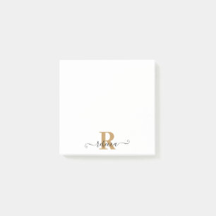 Modern Black Gold Monogram Hand Script Name Post-it Notes