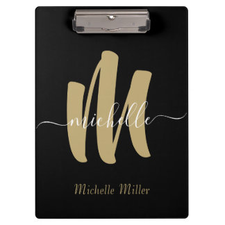 modern black gold monogram initial business name clipboard