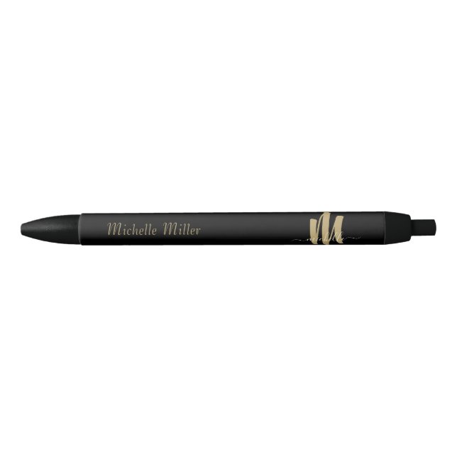 modern black gold monogram initial business name  pen (Front)