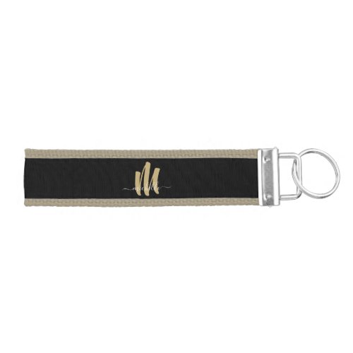 modern black gold monogram initial business name wrist keychain