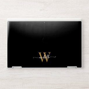Modern Black Gold Monogram Initial Name Signature HP Laptop Skin