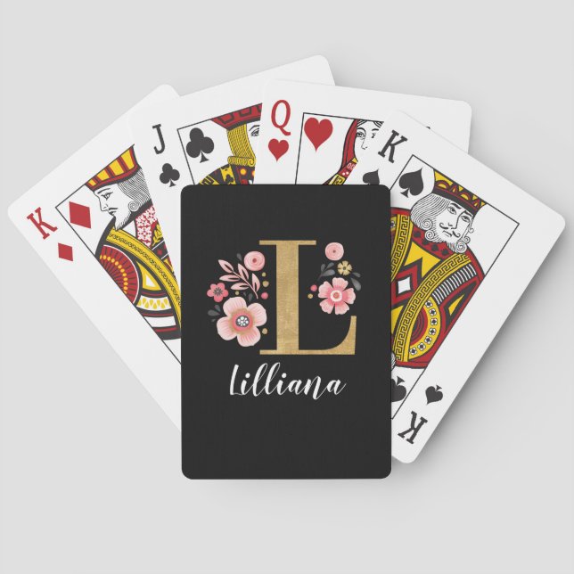 Modern Black Gold Monogram Letter L Poker Cards (Back)