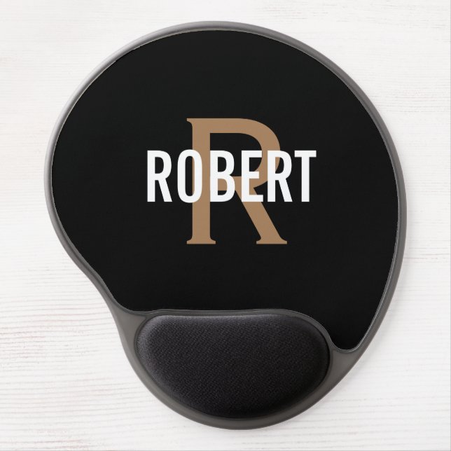 Modern black gold monogram men name gel mouse pad (Front)