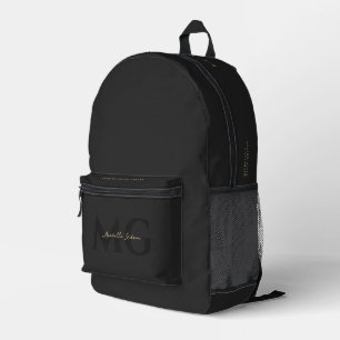 Modern Black Gold Monogram Minimalist  Printed Backpack