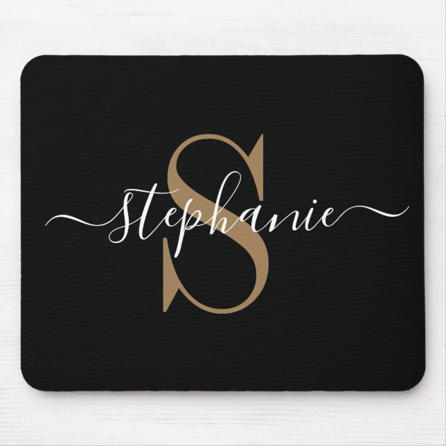 Modern Black Gold Monogram  Mouse Pad (Front)