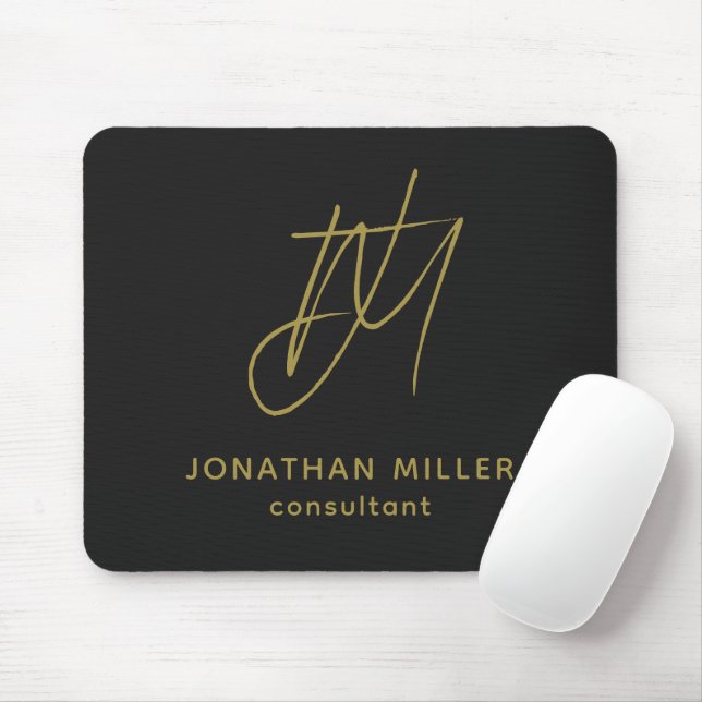 Modern Black Gold Monogram Mouse Pad (With Mouse)