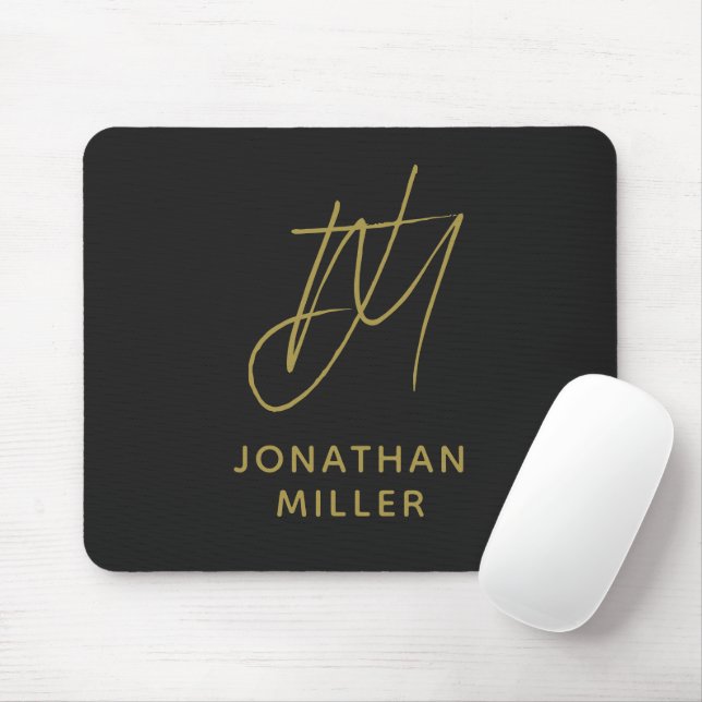 Modern Black Gold Monogram Mouse Pad (With Mouse)