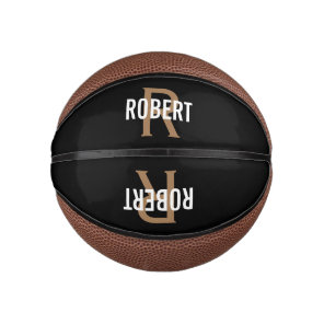 Modern black gold monogram name basketball