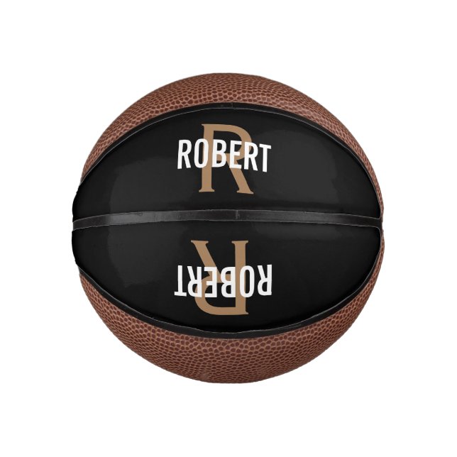 Modern black gold monogram name basketball (Front)