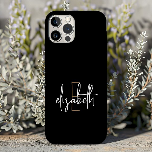 Modern Black Gold Monogram Name Case-Mate iPhone Case (Creator Uploaded)