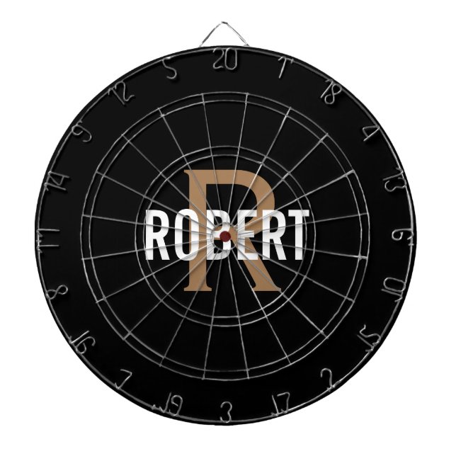 Modern black gold monogram name dart board (Front)