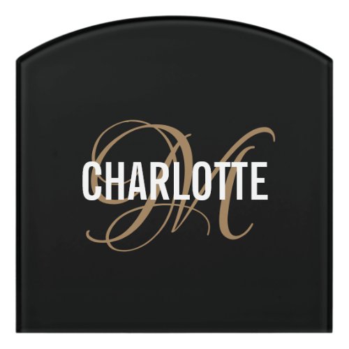 Modern black gold monogram name door sign