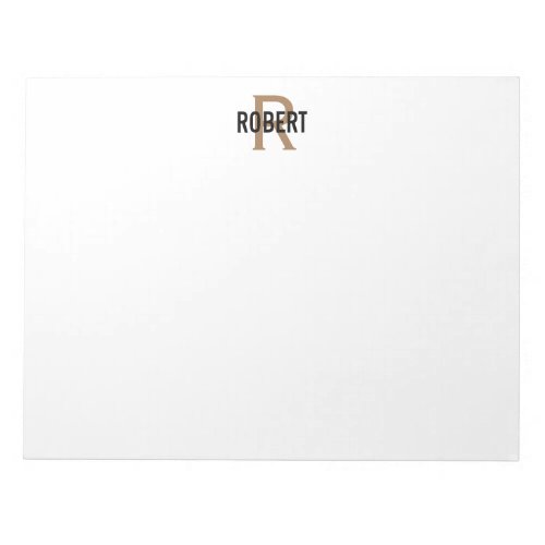 Modern black gold monogram name notepad