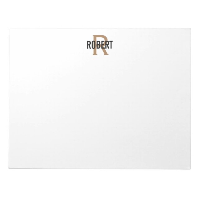 Modern black gold monogram name notepad (Front)