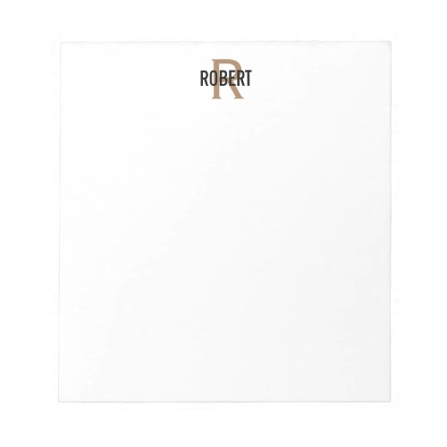 Modern black gold monogram name notepad