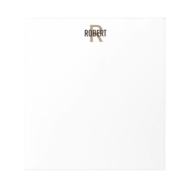 Modern black gold monogram name notepad (Front)