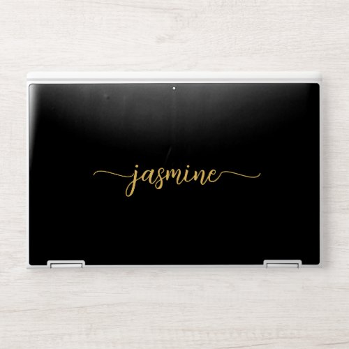 Modern Black Gold Monogram Name Signature HP Laptop Skin