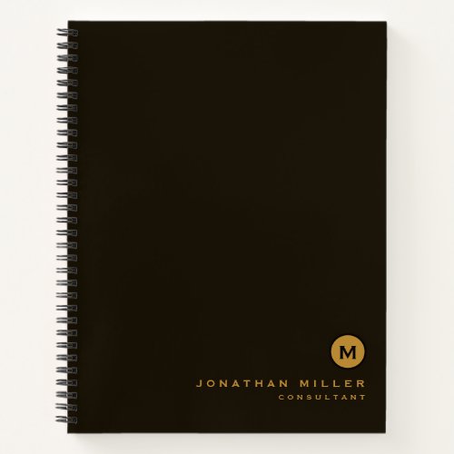 Modern Black Gold Monogram Notebook