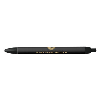 Modern Black Gold Monogram Pen