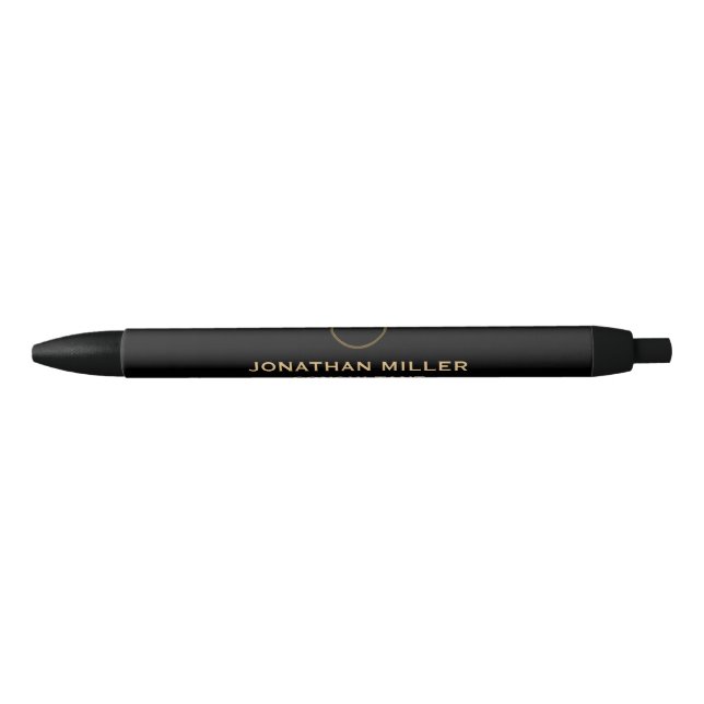 Modern Black Gold Monogram Pen (Front)