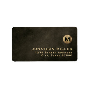 Modern Black Gold Monogram Return Address Label
