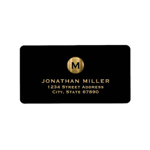 Modern Black Gold Monogram Return Address Label