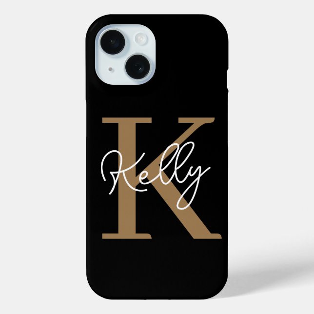 Modern Black Gold Monogram Script Case-Mate iPhone Case (Back)
