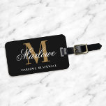 Modern Black Gold Monogram Script Luggage Tag<br><div class="desc">Modern Monogram Black White Gold Calligraphy Name luggage tag.  A stylish personalized gift or party favor.</div>